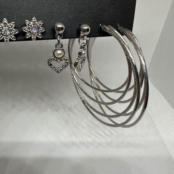 G by Gennaro Silver Tone Lot of Three Earrings Studs Hoops Drop Heart Fashion - Picture 2 of 8